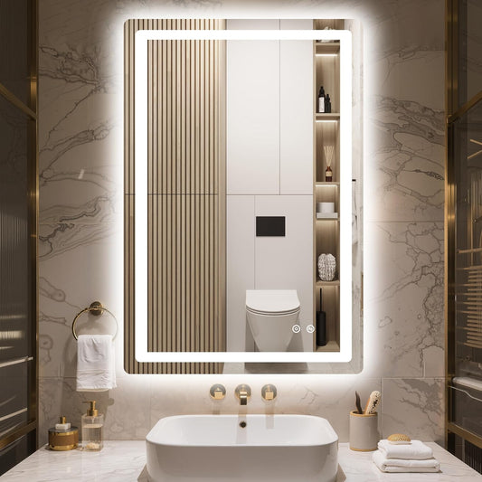 Delma LED Bathroom Mirror with Lights, 36x24 Vanity Mirror for Bathroom Wall, Anti-Fog, Dimmable, Front Lit & Backlit, Memory Function, Shatterproof Tempered Glass, 3 Color Modes(Horizontal/Vertical)