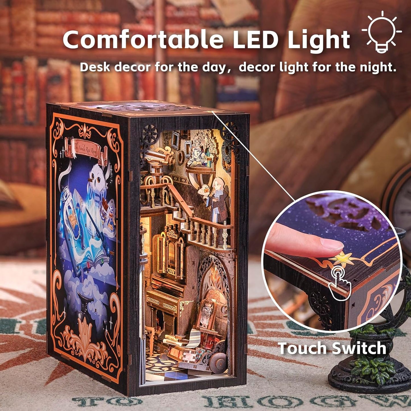 Cutefun Book Nook Kit for Adults, DIY Miniature House Dollhouse Kit for Adults and Teens, 3D Wooden Puzzle Booknook Bookshelf Insert Decor Gifts (Nebula Common Room)