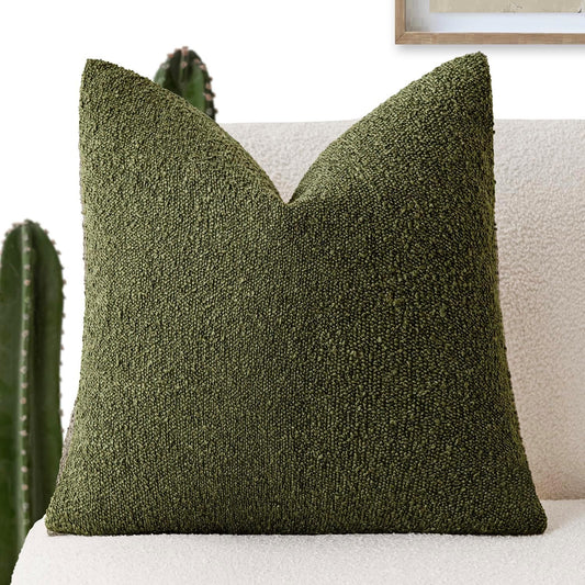 Foindtower Decorative Textured Boucle Throw Pillow Covers Accent Solid Pillow Cases Neutral Soft Cozy Couch Cushion Case for Chair Sofa Bedroom Living Room Home Decor 16x16 Inch,1PC,Moss Green