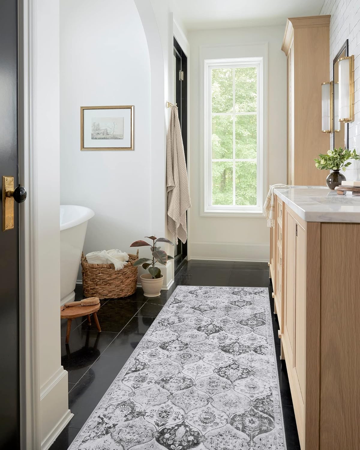 Lahome Moroccan Trellis Washable Runner Rug, 2x6 Kitchen Runners for Hallways 6 Feet Non Slip, Vintage Laundry Room Rug Ultra-Thin Long Carpet for Bathroom Bedroom Entryway, Silver/Grey