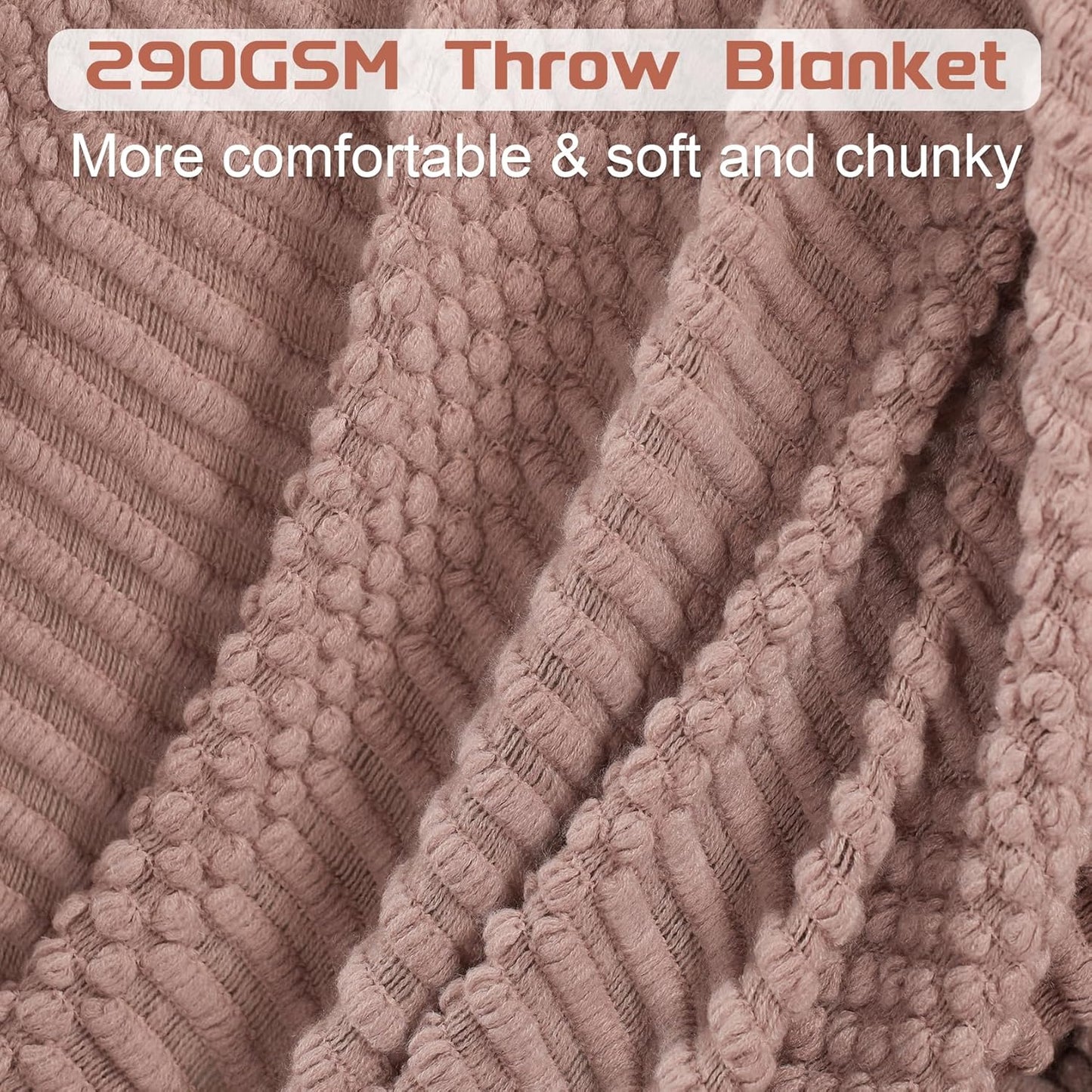 Blagic Knitted Throw Blanket for Couch, Bed and Sofa. Super Soft Blanket with Tassels, Light Pink Warm Throw Blanket, 50 x 60 Inches Lightweight & Cosy Home Decor