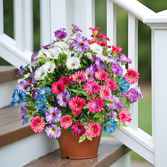 UV Resistant Artificial Petunias 8PCS Fake Flowers Artificial Flowers for Outdoors Silk Flowers Fake Hanging Basket Plants Suitable for Outdoor Porch Decor patio Decor,13.3In,Mixed full color
