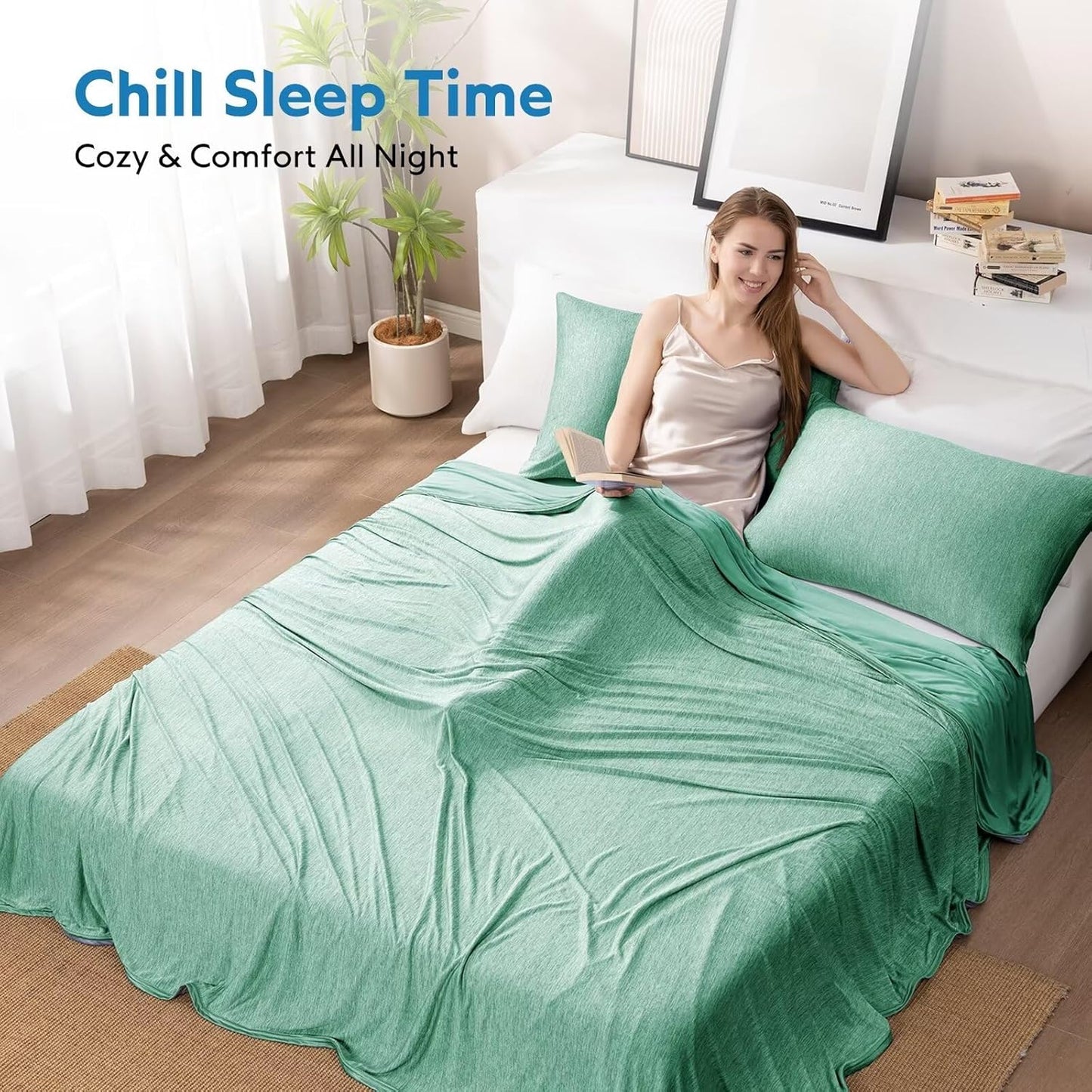 HOMFINE Cooling Blankets for Hot Sleepers - Summer Blanket Thin Lightweight Breathable Soft Double Side Enhanced Cooling for Bed Couch Sofa, Keep Cool for Night Sweats (Green, 50 x 70 inches)