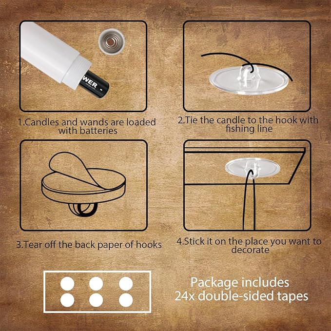 22 PCs Floating Candles with Wand Remote, Halloween Decorations Floating LED Taper Candles, Flickering Flameless Hanging Window Candles, 6.1" Magical Electric White Battery Operated