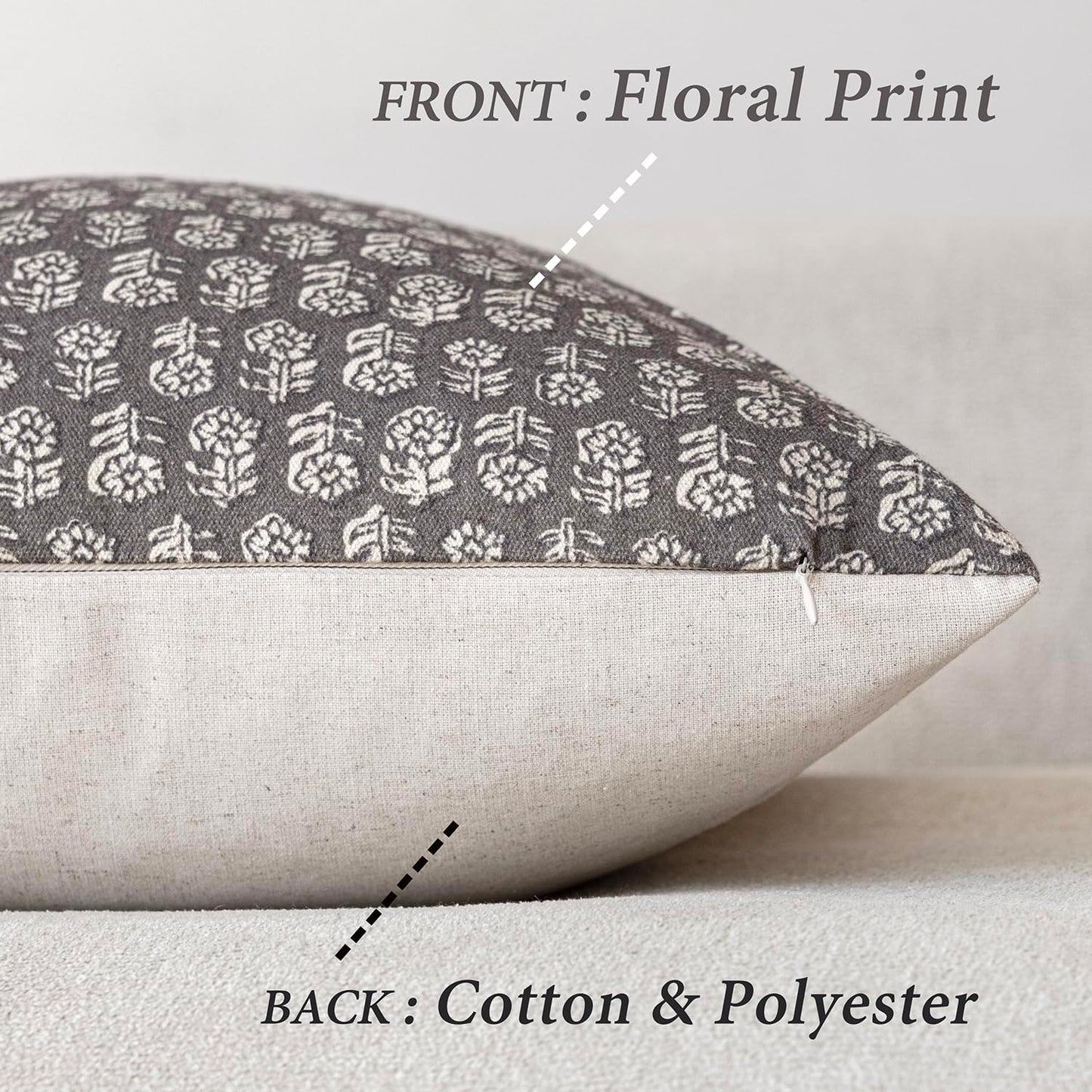 Foindtower Set of 2 Decorative Neutral Floral Print Throw Pillow Covers Vintage Accent Farmhouse Cushion Covers Boho Home Decor for Sofa Couch Chair Bedroom Living Room,20×20 Inch,Rustic Gray