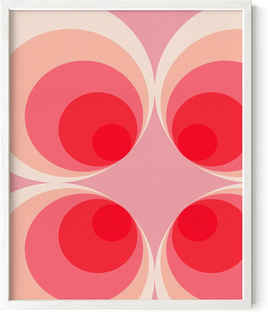 HAUS AND HUES Colorful Abstract Wall Art - Minimalist Retro Picture for Living Room Decor, Red and Pink Modern Wall Art Painting (Pink Mod, White Frame, 8x10)