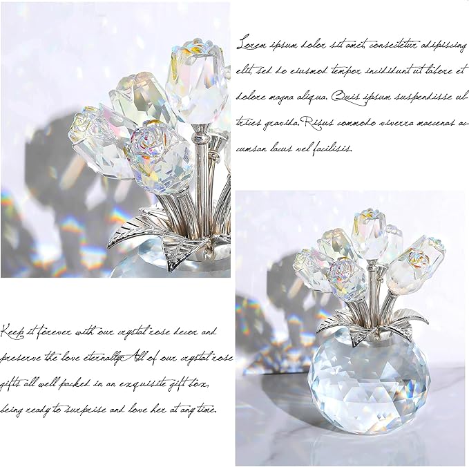 Ornalrist Crystal AB-Color Rose Bouquet Flower with Vase Figurine Decor, Roses Floral Collectible Romantic Gifts for Her, Wife, Mom on Valentine's Christmas Anniversary Mother's Day