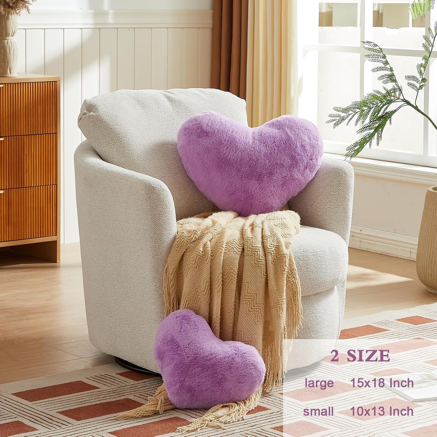 EastTree Heart Pillows, Purple Heart Shaped Pillows, Love Throw Pillows Gifts, Ultra Soft Faux Rabbit Fur Small Cute Pillows, Women Girls Kid Room Decor 10x13 Inch