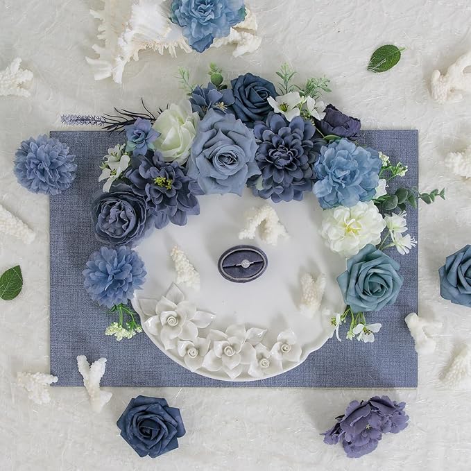 TINGE TIME Fake Flowers Artificial Flowers Peonies Bulbous Chrysanthemum Daisy Hydrangea Sunflower Violets Dahlia Daffodils Epiphyllum Orchid Cherry Blossom Camellia Leyaron (Dusty Blue)