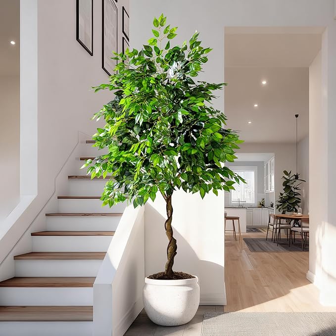 Tall Artificial ficus Tree Large Faux Trees Indoor Outdoor Realistic Floor Fake plantas for Home Living Room Master Bedroom Office Porch Outside Patio arboles artificiales para decoracion Fall Decor