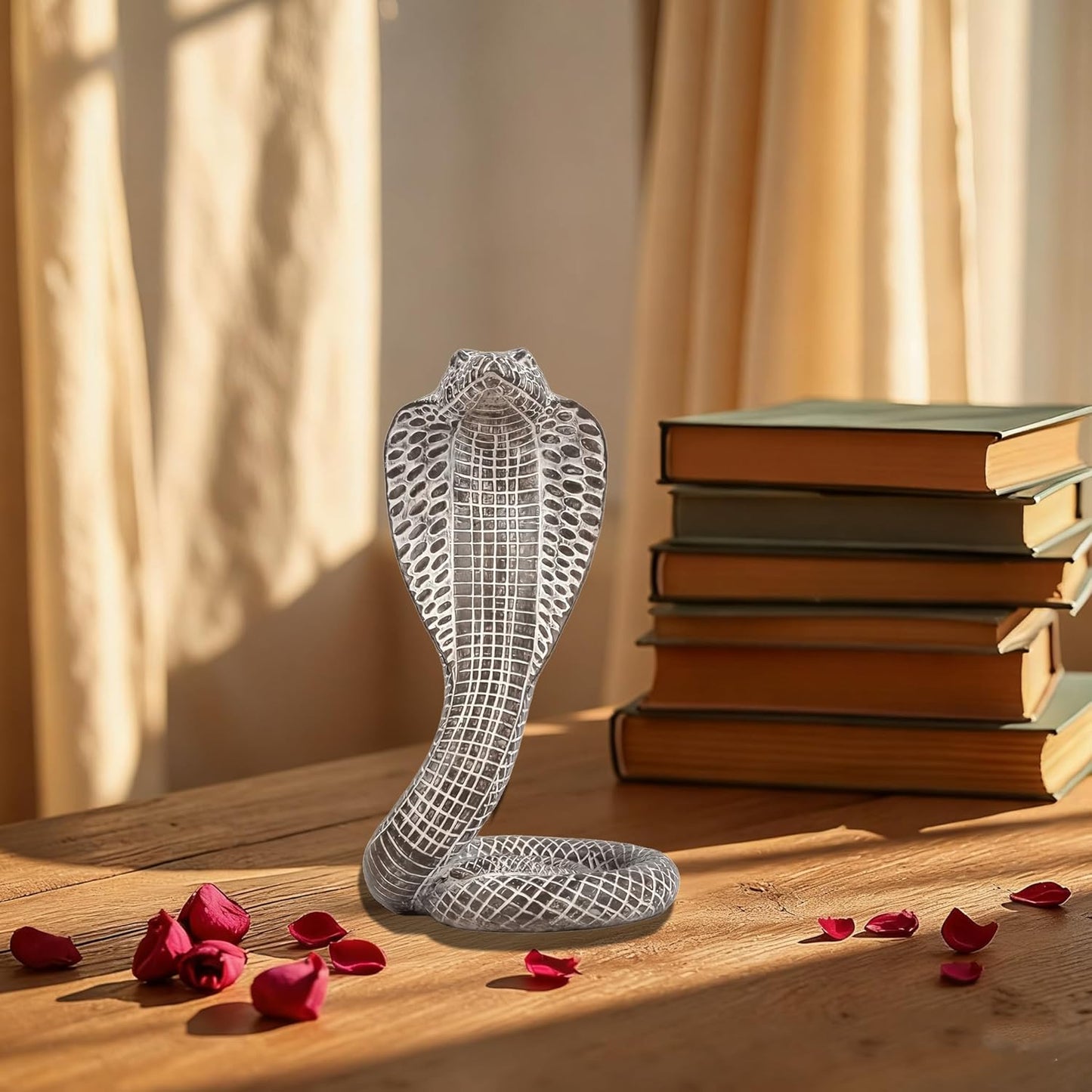 King Cobra Snake Statue Realistic Snake Resin Figurine Handcrafted, Indoor/Outdoor Animal Ornaments for Home Office Garden Yard Decor, Unique Gift for Collectors, Brown