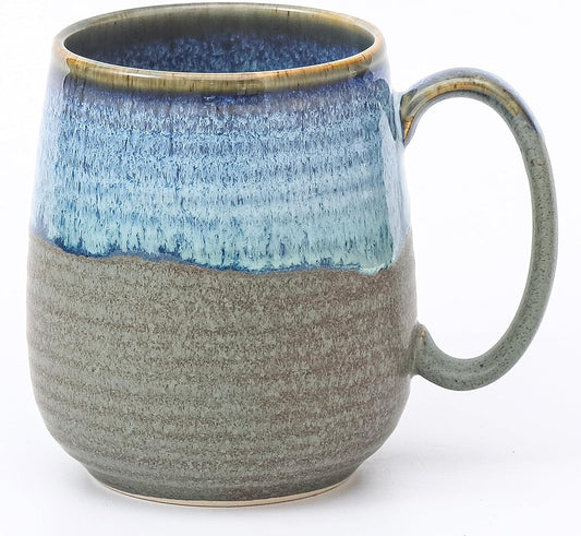 Large Coffee Mugs, Extra Large Ceramic Coffee Mug, 23 oz Handmade Pottery Mug, Big Tea Cups with Handle for Office and Home, Dishwasher and Microwave Safe (Blue Grey)