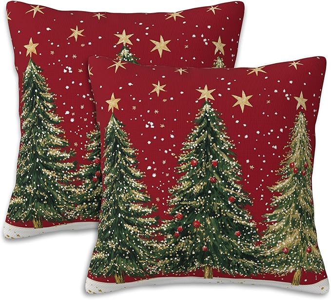 Throw Pillow Covers Christmas Tree Pillow Covers 16x16 Inch Set of 2 Christmas Throw Pillows Decorative Pillow Cases Cushion Covers for Bedroom Livingroom Sofa Farm House