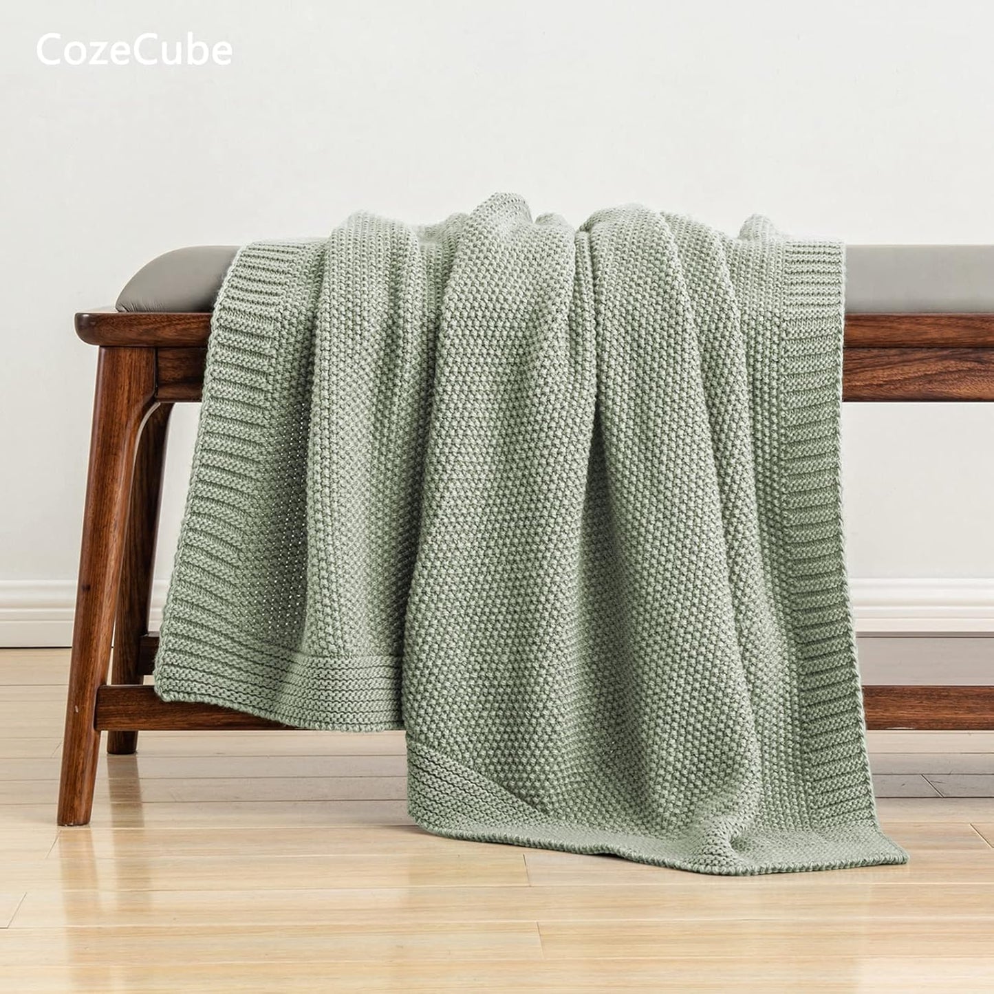 CozeCube Sage Green Throw Blanket for Couch, Soft Cozy Cable Knit Throw for Bed Sofa Living Room, Lightweight Warm Decorative Farmhouse Christmas Blanket, 50"x60", Sage Green