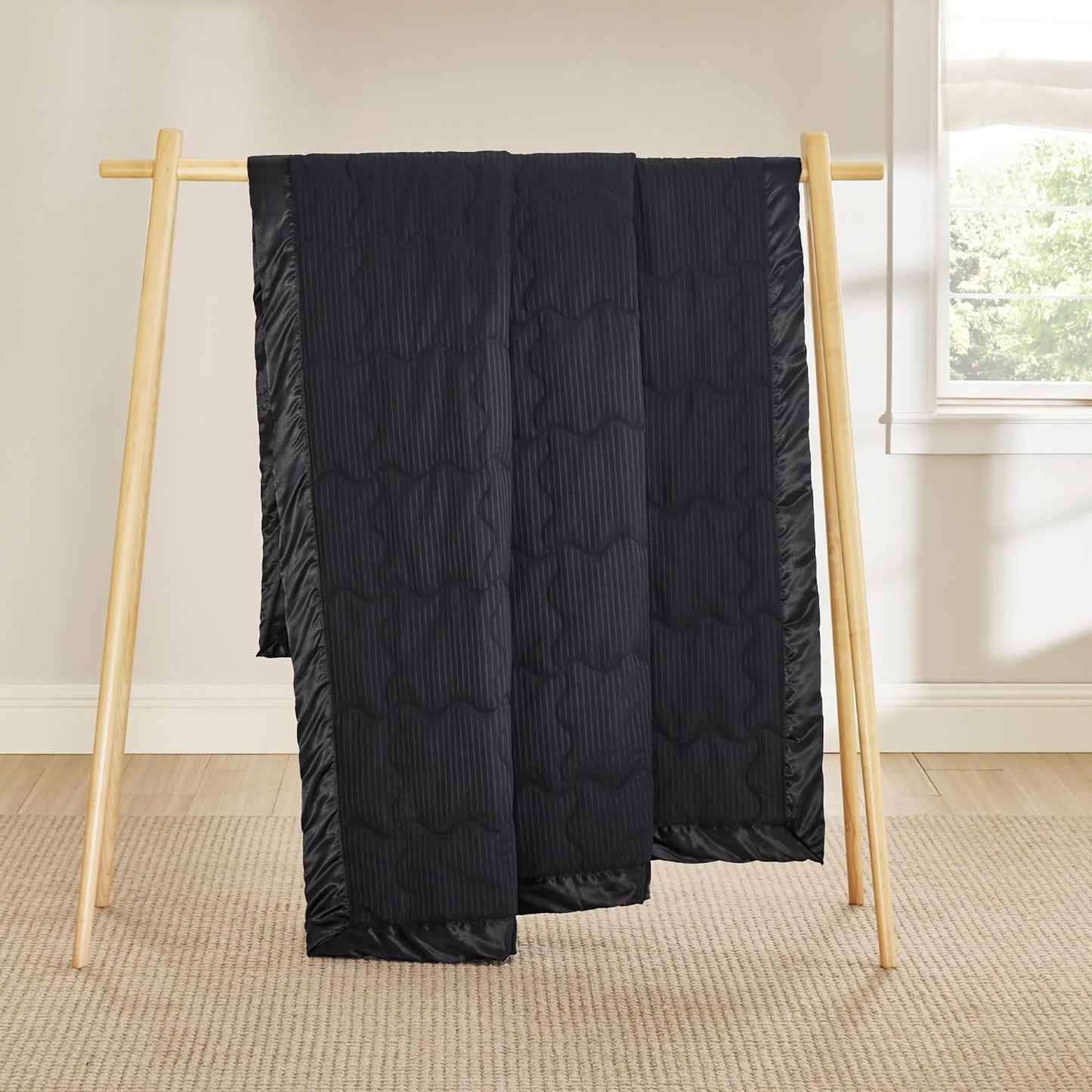 Bedsure Lightweight Blanket for Summer Twin XL Size - Down Alternative Blanket with Satin Trim for Bed, Light Summer Throw Black, 66x90 Inches