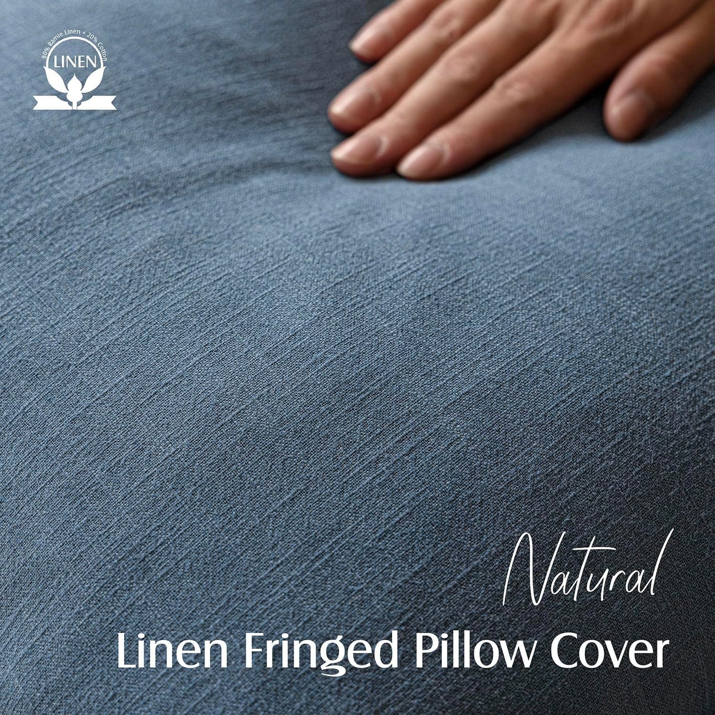 Foindtower Decorative Linen Fringe Throw Pillow Covers Cozy Boho Farmhouse Cushion Cover with Tassels Accent Pillowcase for Chair Sofa Bed Living Room Home Decor, 16×16 Inch,1PC,Dark Blue