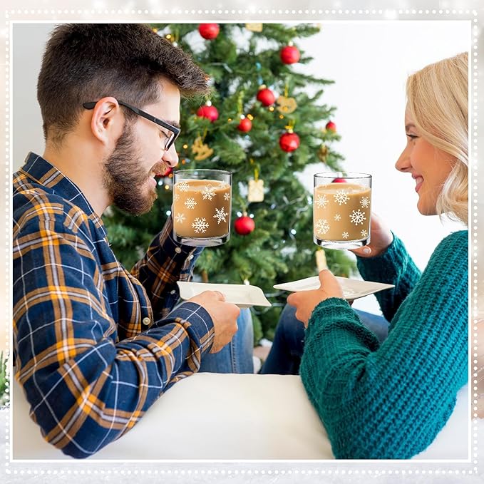 Tioncy 2pcs Christmas Snowflake Glass Coffee Mugs with Handle 12oz Christmas Snowflake Glass Cup Winter Holiday Mugs for Xmas Home Office Gifts