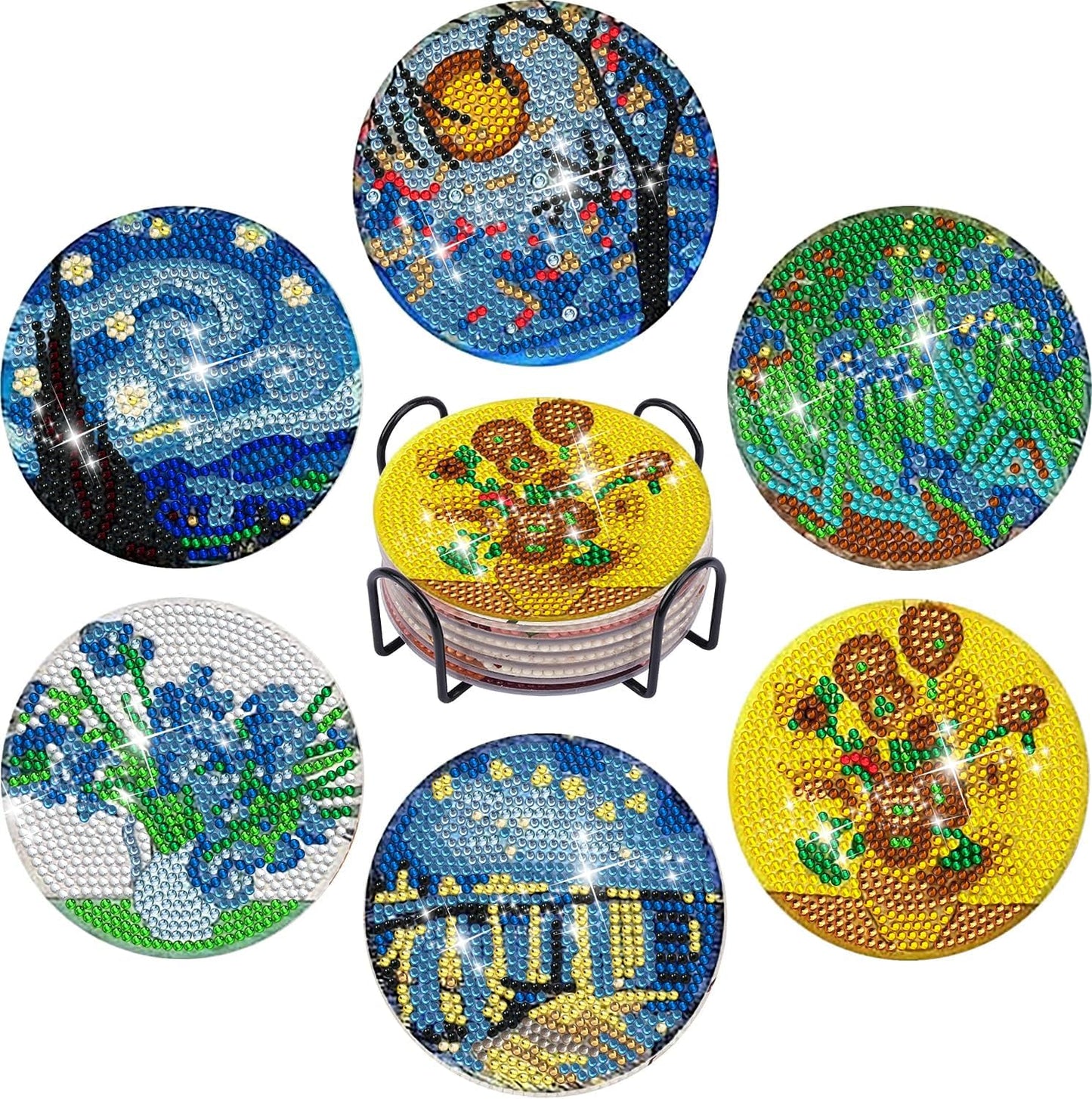 EWJRNSF 6 PCS Small Diamond Art Coasters Kits, Diamond Painting Coasters, Fall Diamond Art Kits for Adults Beginners, Arts and Crafts Item Sets with Holder for Drinks. Landscape