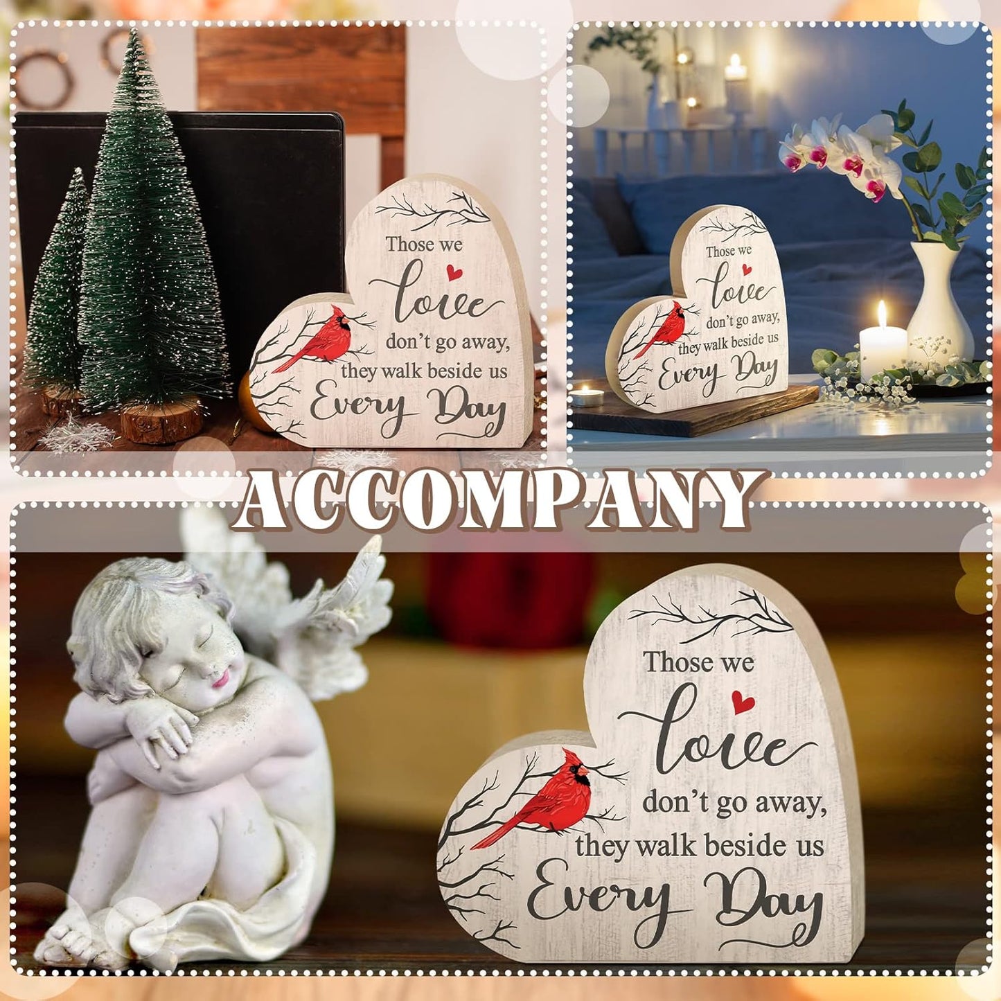 Jetec Sympathy Gift Memorial Wooden Heart for Loss of Loved One Remembrance Bereavement Decor Condolence Sign for Grief Father Mother Son Brother, 6. 3 x 6 x 0. 7 Inches(Cardinal Style)