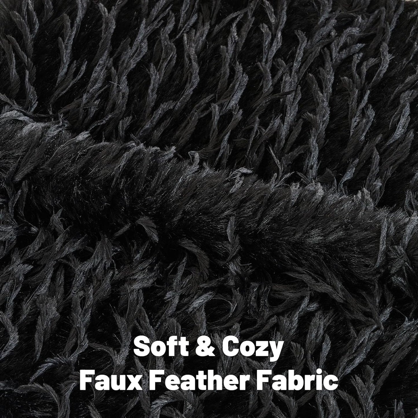 FUTEI Black Decorative Throw Pillow Covers 16x16 Inch Set of 2,Soft Fluffy Faux Feather Texture Cushion Cases,Modern Home Luxury Decor for Couch Bed Living Room