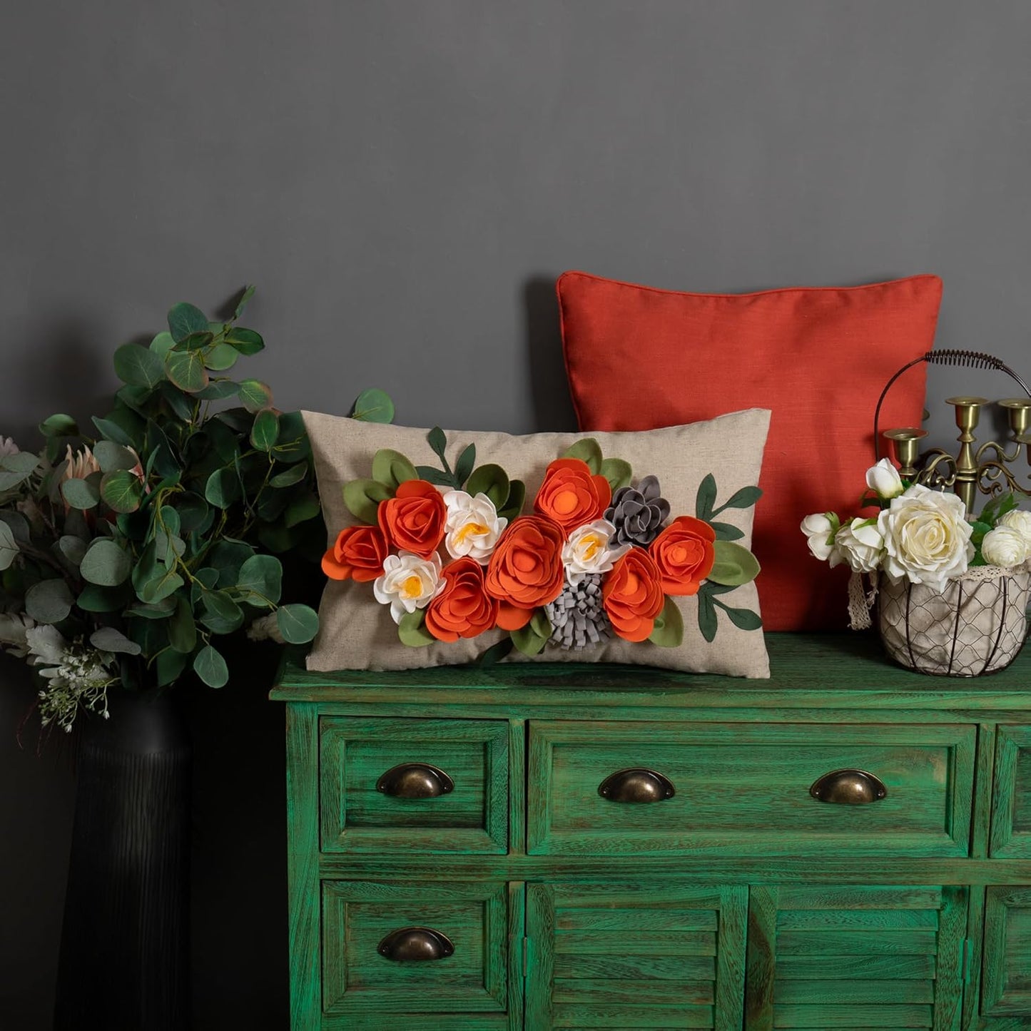 Decorative 3D Flower Throw Pillow Cover Accent Pillowcase Cushion Cover Case for Home Couch Sofa Bed Living Room Decor 12x20 Inch