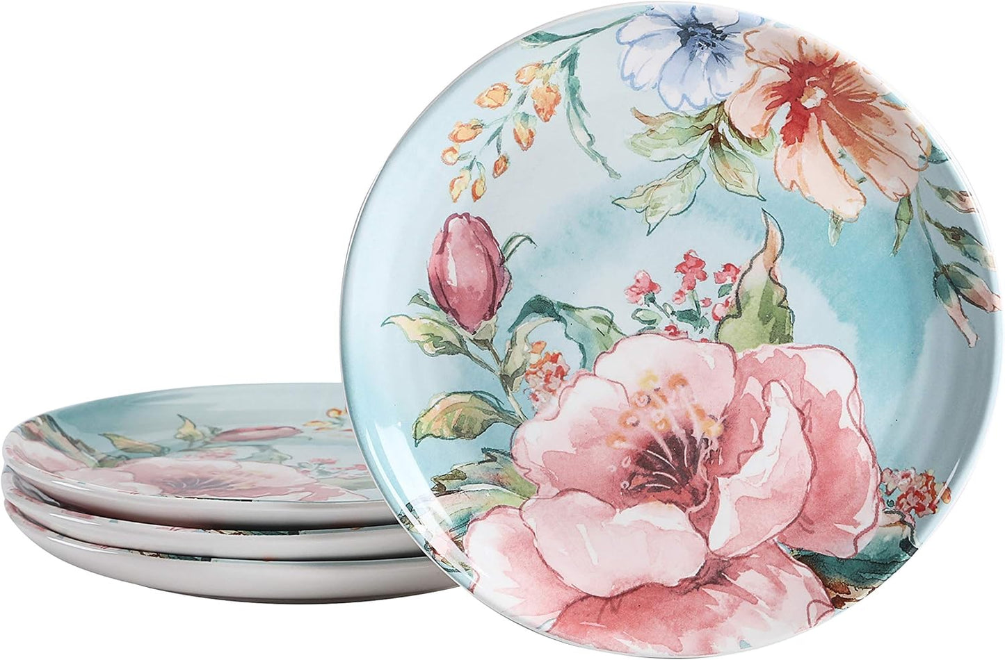 Bico Margret's Garden Salad Plates Set of 4, 8.75 Inch Ceramic Dessert Plates for Salad, Appetizer, Side Dishes, Microwave and Dishwasher Safe, Gift for Housewarming and Thanksgiving