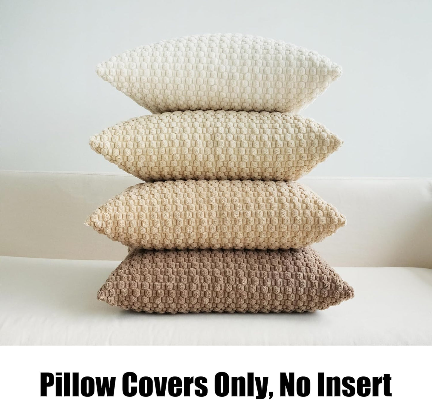 JOJUSIS Pack of 4 Neutral Decorative Throw Pillow Covers Farmhouse Boho Home Decor Striped Corduroy Square Pillowcases 24 x 24 Inch Beige Chocolate