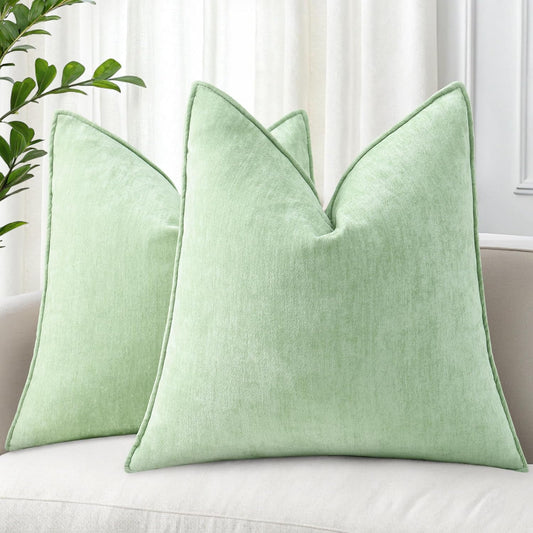 decorUhome Couch Throw Pillow Covers 22x22 Set of 2, Decorative Soft Euro Neutral Chenille Pillow Covers with Elegant Design for Sofa Bed Living Room Home Decor, Sage Green