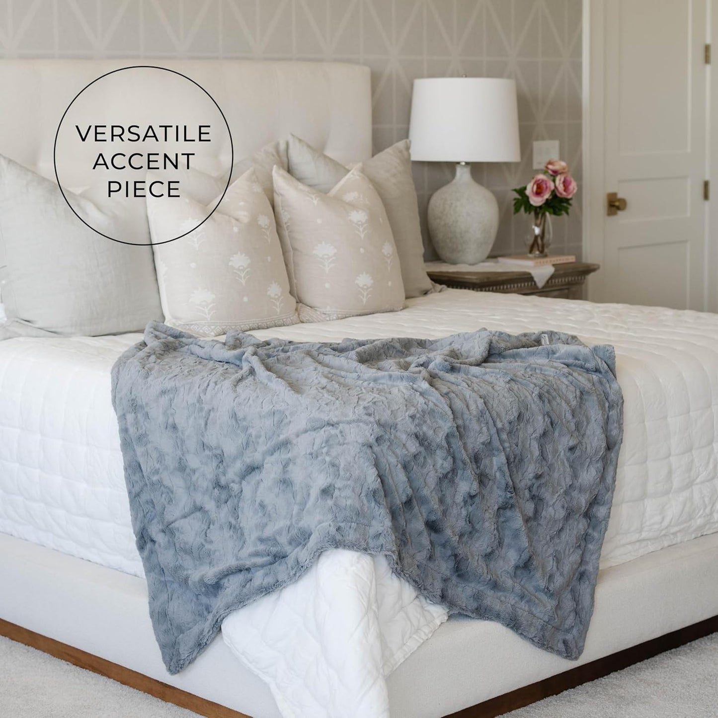 GRACED SOFT LUXURIES Throw Blanket Softest Warm Elegant Cuddly Cozy Comforting Faux Fur for Couch, Sofa, Bed, Chair, Living Room (Solid Gray, Large 50" x 60")