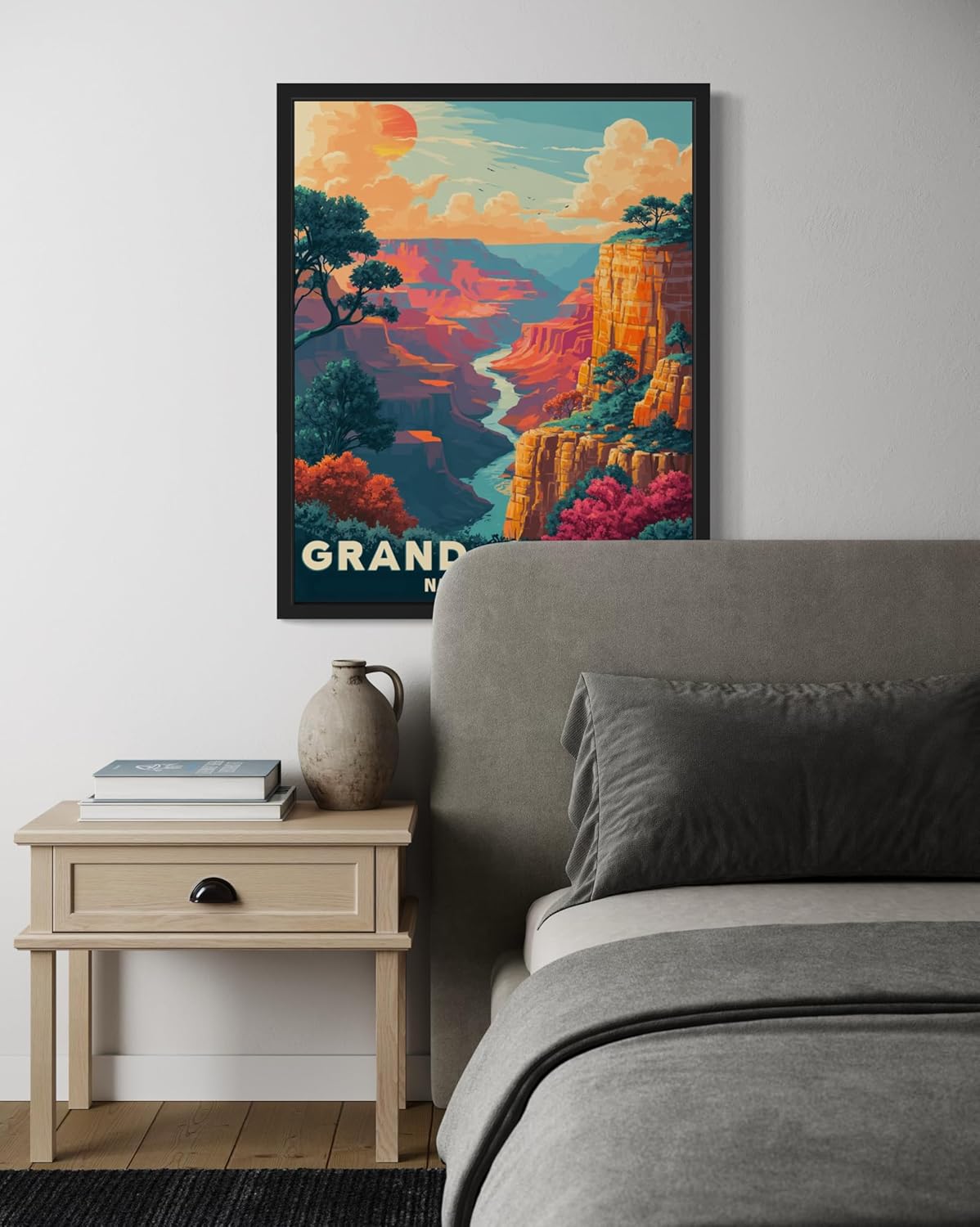 Grand Canyon National Park Art Print Poster, Vintage Retro Pop Art Travel Wall Art Bedroom Bathroom Living Room Decor 185 (Grand Canyon, 11 x 14 inches, Black Frame)