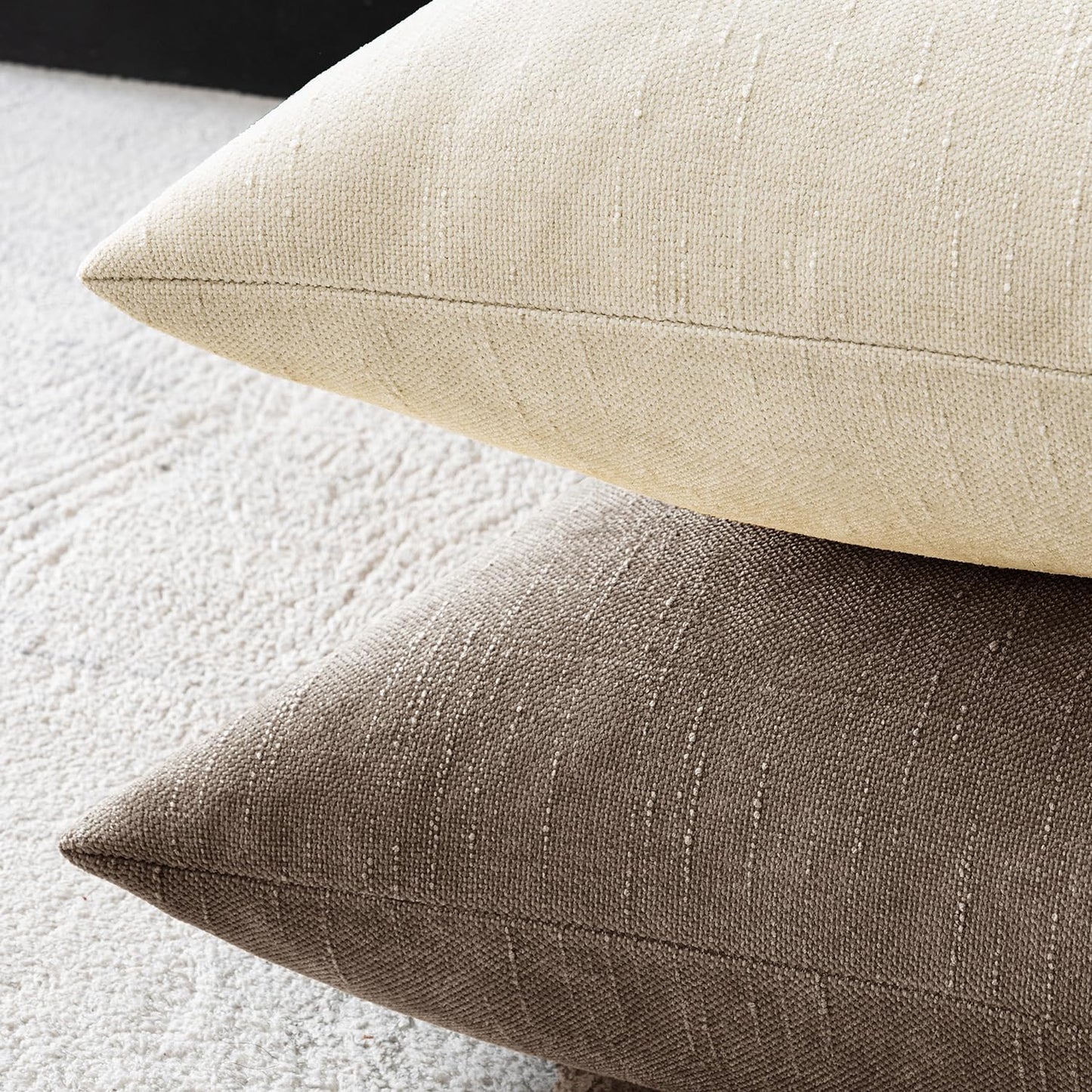 MIULEE 24x24 Inch Euro Chenille Throw Pillow Covers Set of 2 Soft Accent Taupe Grey Neutral Farmhouse Textured Cushion Covers for Bed Sofa Couch Bedroom Living Room