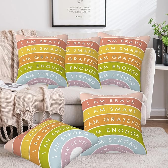 Positive Affirmations Throw Pillow Covers Set of 2 Inspirational Pillow Covers 16x16 Inch Modern Farmhouse Home Decorative Pillow Cases Cushion Cover for Sofa Living Room Office