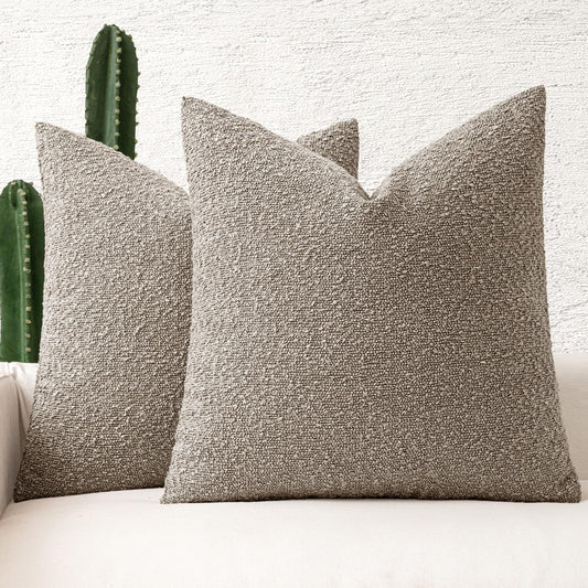 MIULEE 20x20 Inch Decorative Pillow Covers for Couch Bed Set of 2 Textured Boucle Neutral Winter Throw Pillows Light Taupe Accent Solid Cushion Pillowcases Sofa Livingroom Home Decor