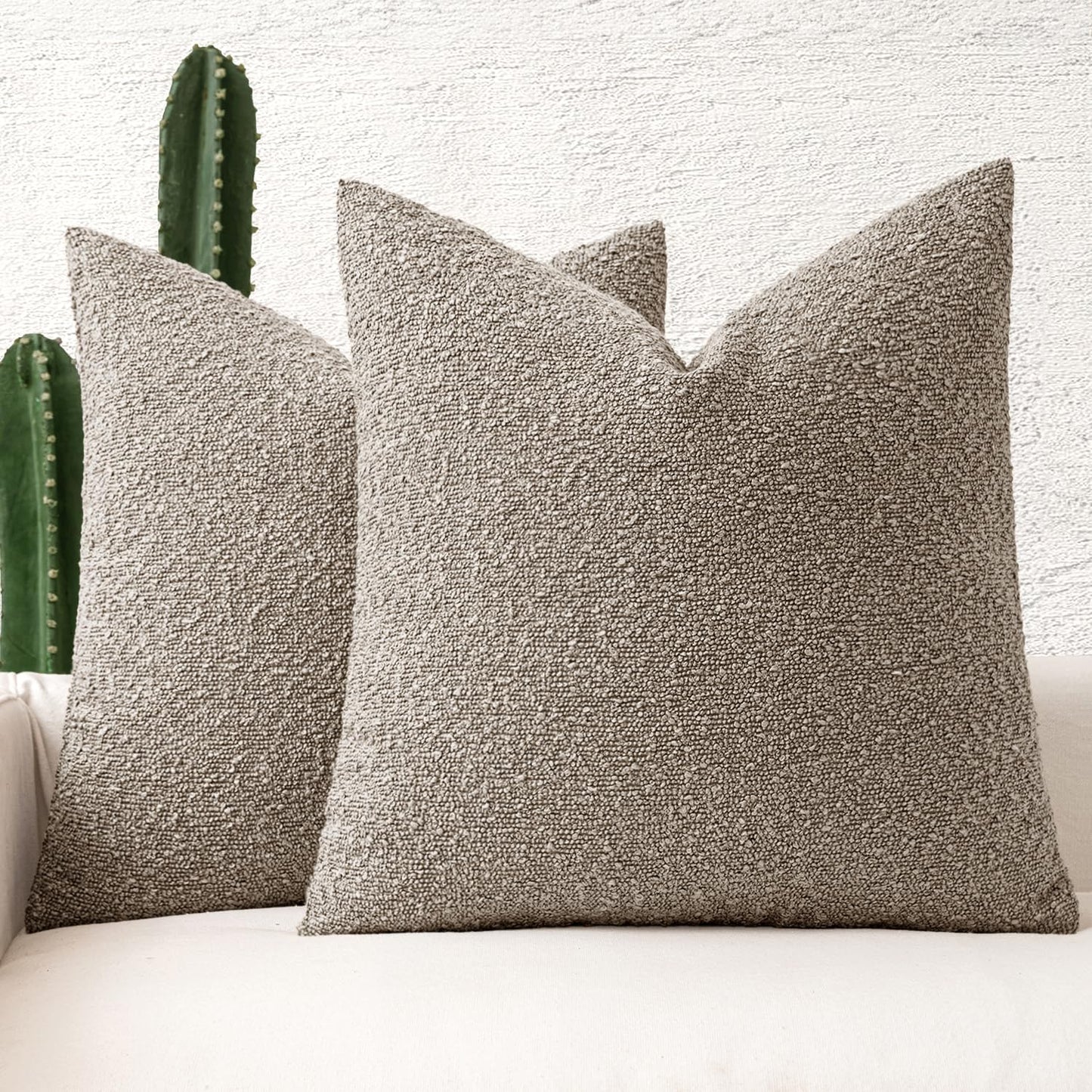 MIULEE 22x22 Inch Decorative Euro Sham Throw Pillows for Bed Set of 2 Textured Boucle Neutral Winter Throw Pillow Covers Light Taupe Accent Solid Euro Couch Pillowcases Sofa Livingroom Home Decor