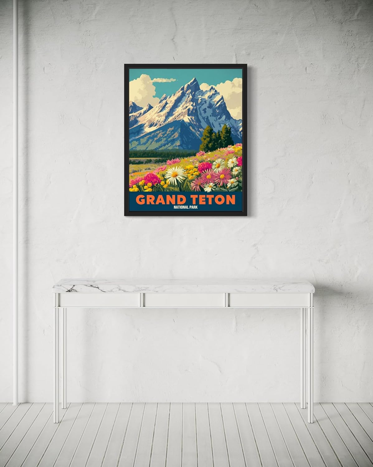 Grand Teton National Park Art Print Poster, Vintage Retro Pop Art Travel Wall Art Bedroom Bathroom Living Room Decor 185 (Grand Teton, 24 x 36 inches, Black Frame)
