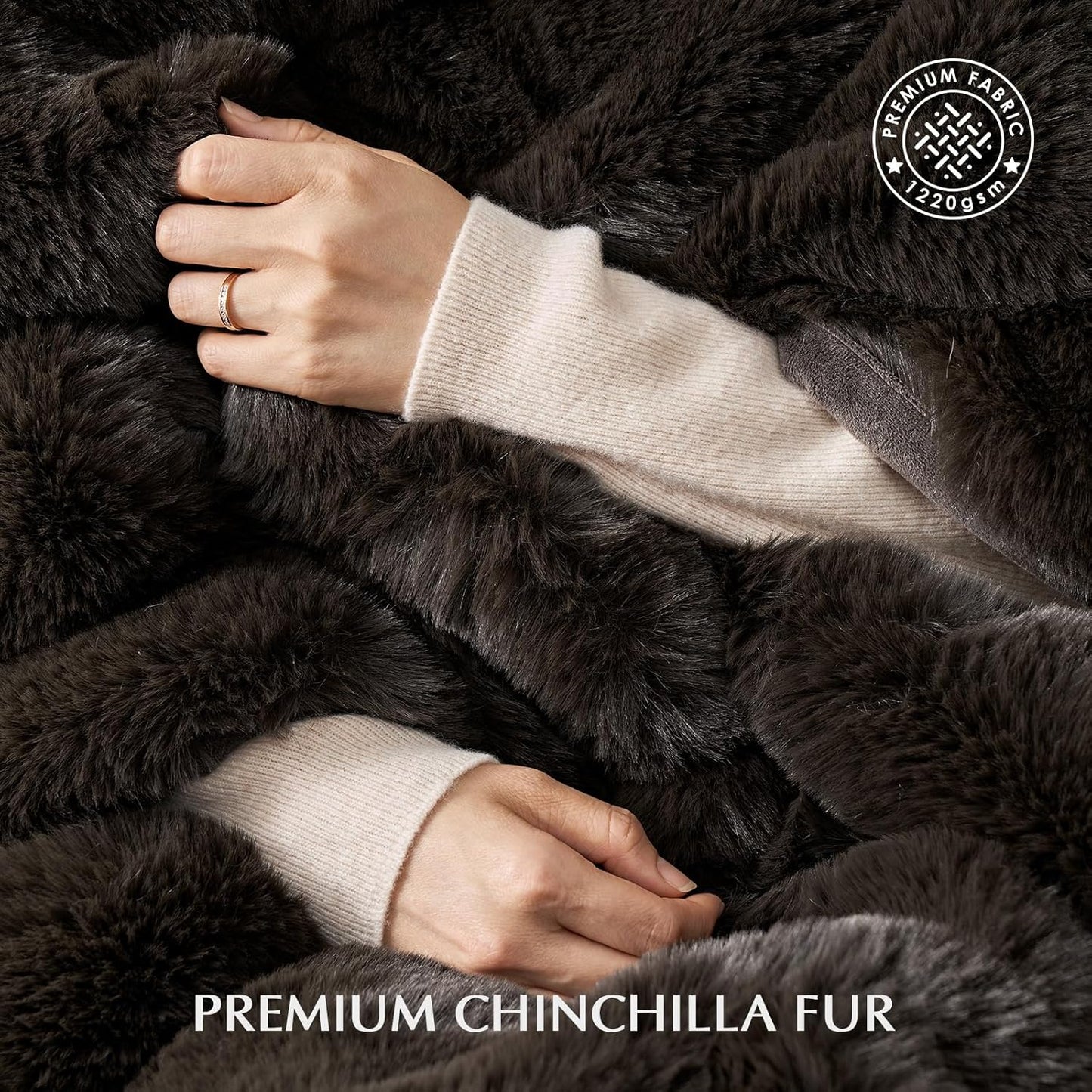 EVERGRACEHOME Luxury Soft Faux Chinchilla Fur Throw Blanket for Couch, Warm Thick Heavy Winter Throw Blanket 1220GSM for Bed, Fluffy Cozy Mink Blanket with Reversible Velvet, Espresso Mink, 50"x60"
