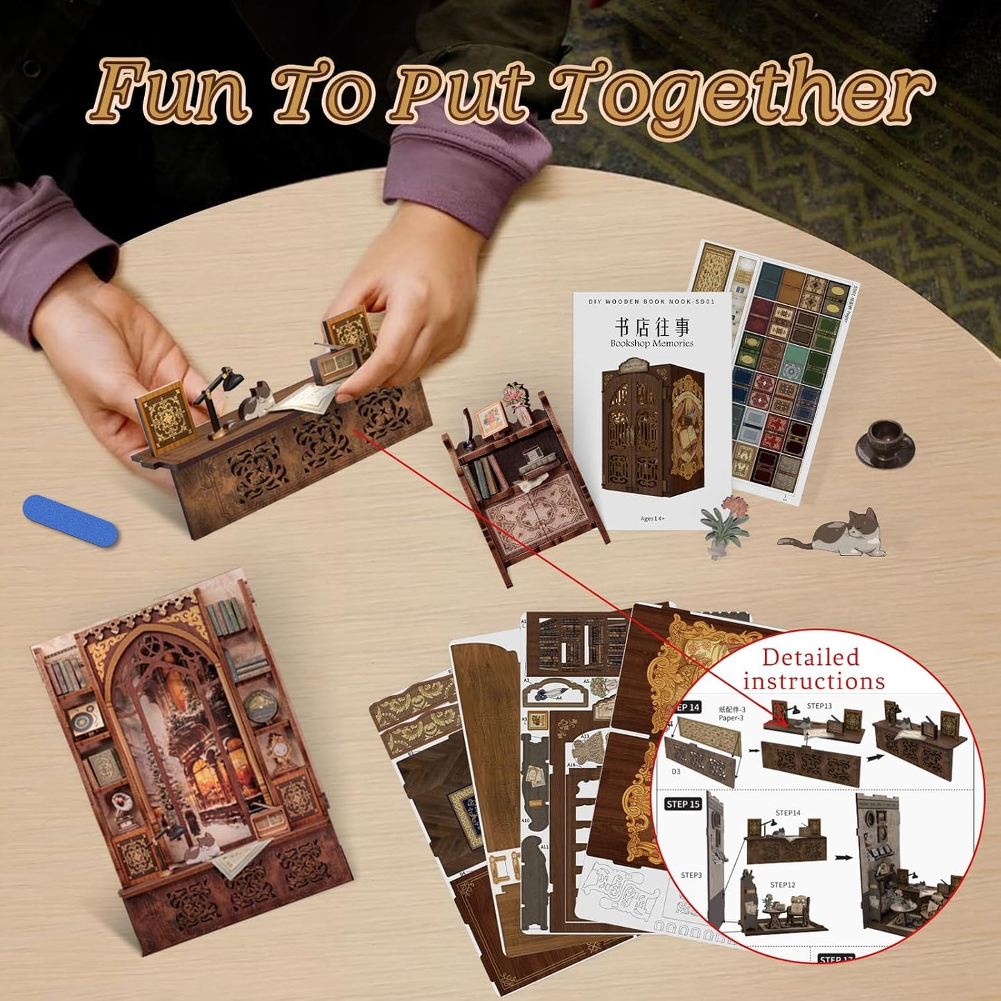 Cutefun Book Nook Kit - DIY Miniature Dollhouse Kit for Bookshelf, Book Nook Kits for Adults & Beginners, Ideal Gift for Book Lovers (Bookshop Memories)