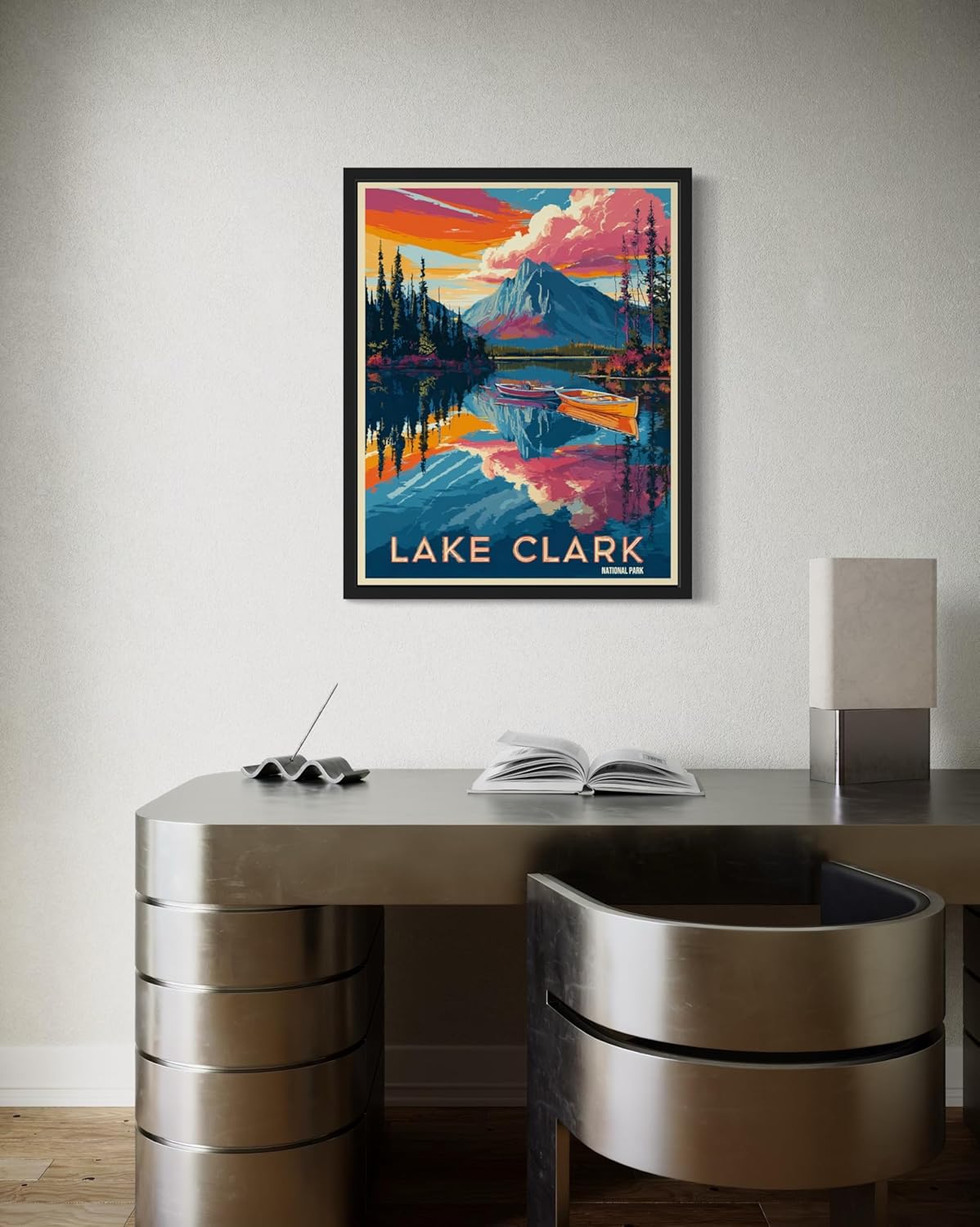 Lake Clark National Park Art Print Poster, Vintage Retro Pop Art Travel Wall Art Bedroom Bathroom Living Room Decor 185 (Lake Clark, 11 x 14 inches, Black Frame)