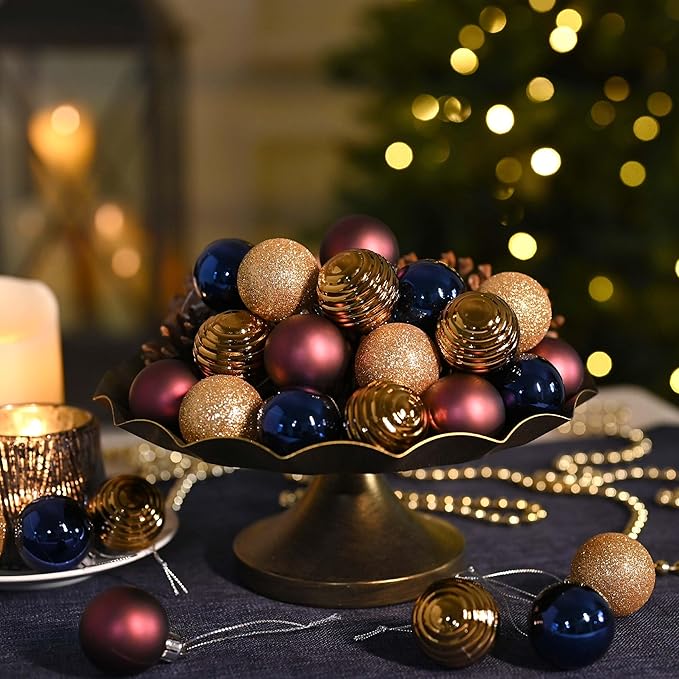 Valery Madelyn 1.57 Inches Small Christmas Tree Decorations Ornament Set for Fall Halloween, 24ct Bronze Copper Purple Shatterproof Hanging Ball Ornaments Holiday Party Decor