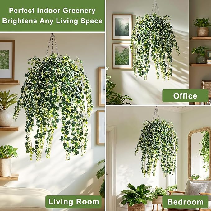 2PCS Fake Plants Decor,Artificial Morning Glory for Home Decor Indoor,Fake Ivy Plants Realistic Faux Plants Indoor for Home Living Room Bedroom Office Decoration