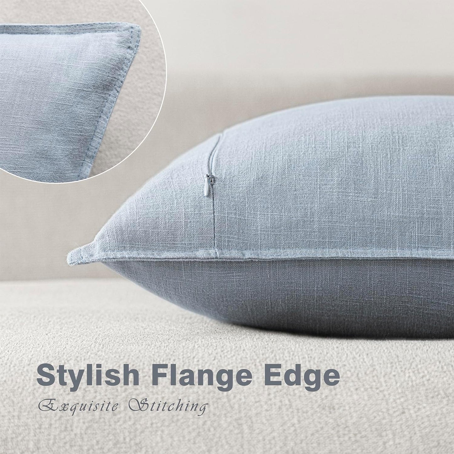 Foindtower Pack of 2, Decorative Linen Soild Throw Pillow Covers Soft Accent Euro Cushion Case Boho Farmhouse Pillowcase for Chair Couch Sofa Bedroom Living Room Home Decor 18 x 18 Inch Sky Blue