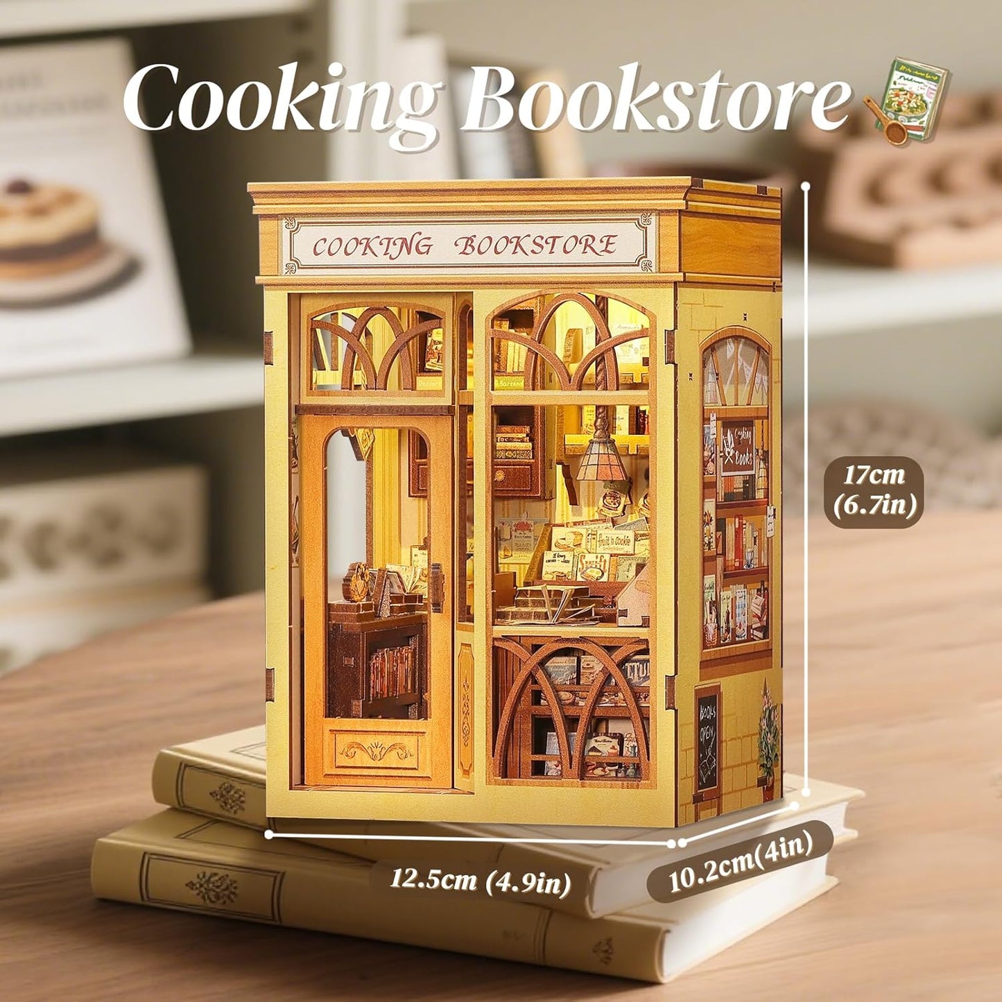 CUTEBEE Book Nook Kit - DIY Miniature House Dollhouse Kit for Adults and Teens, Booknook Tiny House Bookshelf Decor 3D Wooden Puzzle, Gifts for Family, Friends (Cooking Bookstore)
