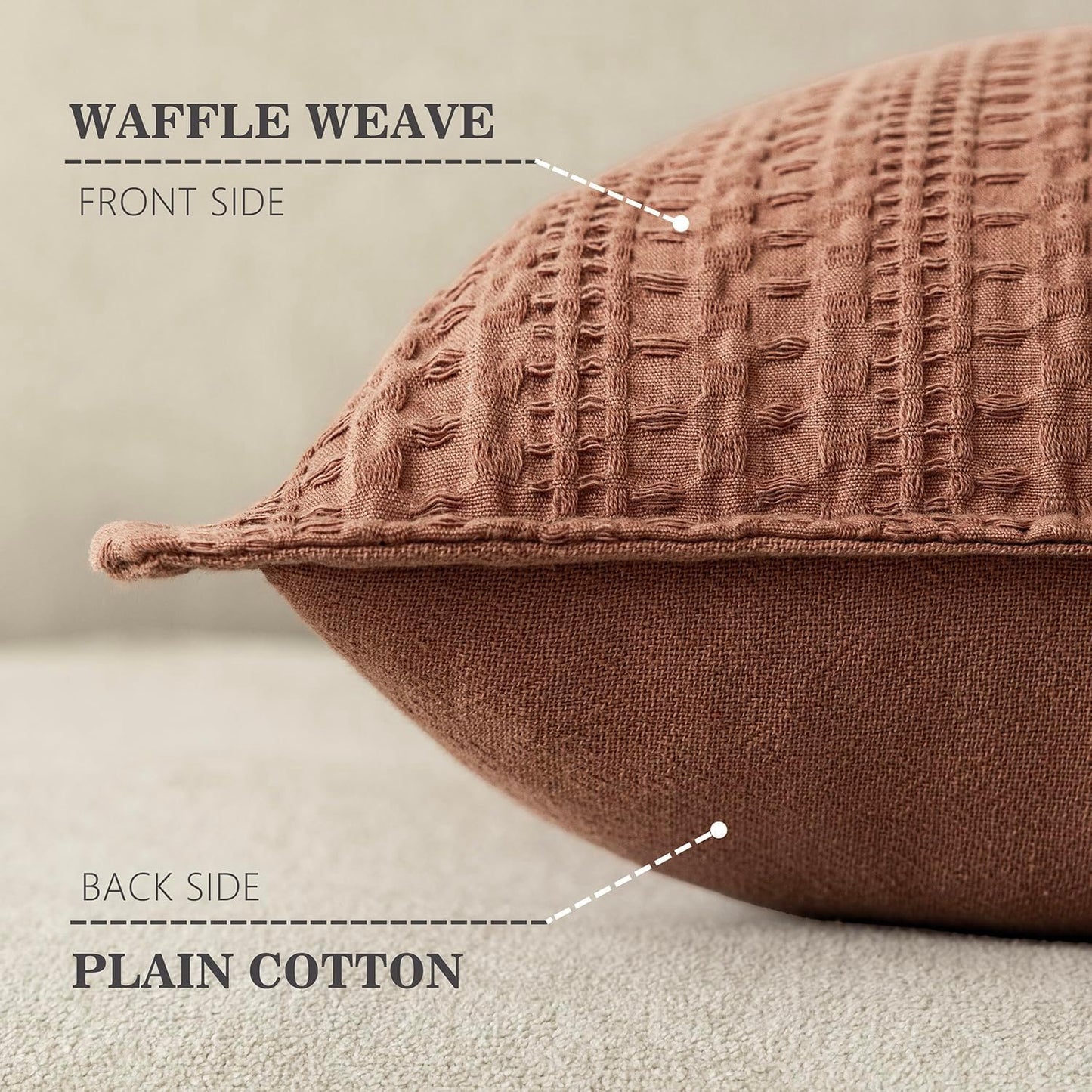 Foindtower Set of 2 Decorative Cotton Waffle Weave Throw Pillow Covers Euro Shams Cushion Covers Accent European Pillowcase for Bed Couch Sofa Bedroom Living Room Home Decor 20×20 Inch Coral Pink