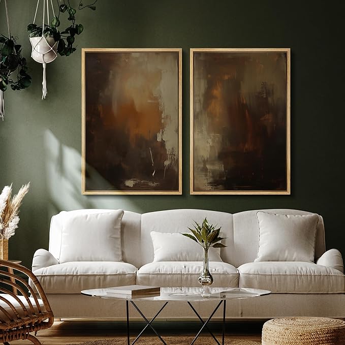 SIGNFORD Framed Canvas Print Wall Art Set Abstract Burnt Sienna and Beige Illustration Modern Art Decorative Nordic Nature for Living Room, Bedroom, Office - 24"x36"x2 Natural