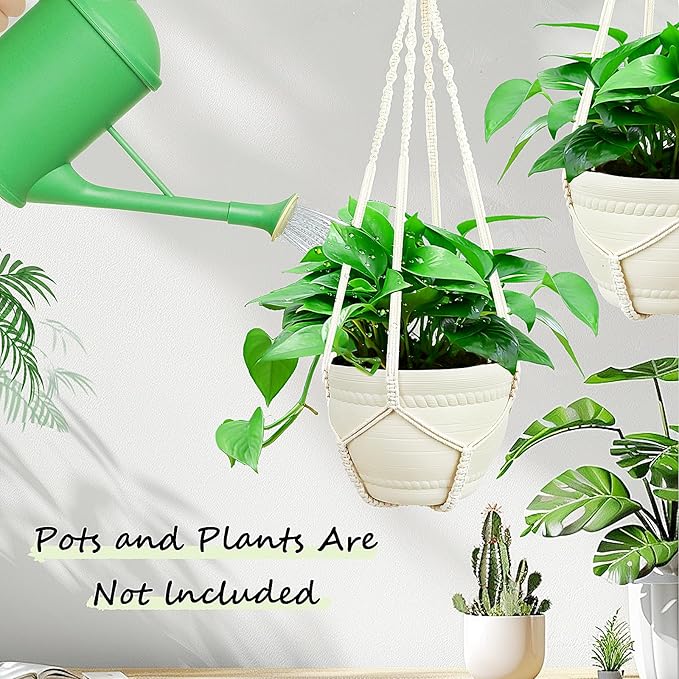 FGSAEOR Plant Basket Indoor Outdoor, Hanging 3-15 inch Pot, Bearing 20lb Planters, Macrame Hanging Planter Holder, 35-Inch Extra Long Strong Boho Home Décor (2-Pack) (Ivory)