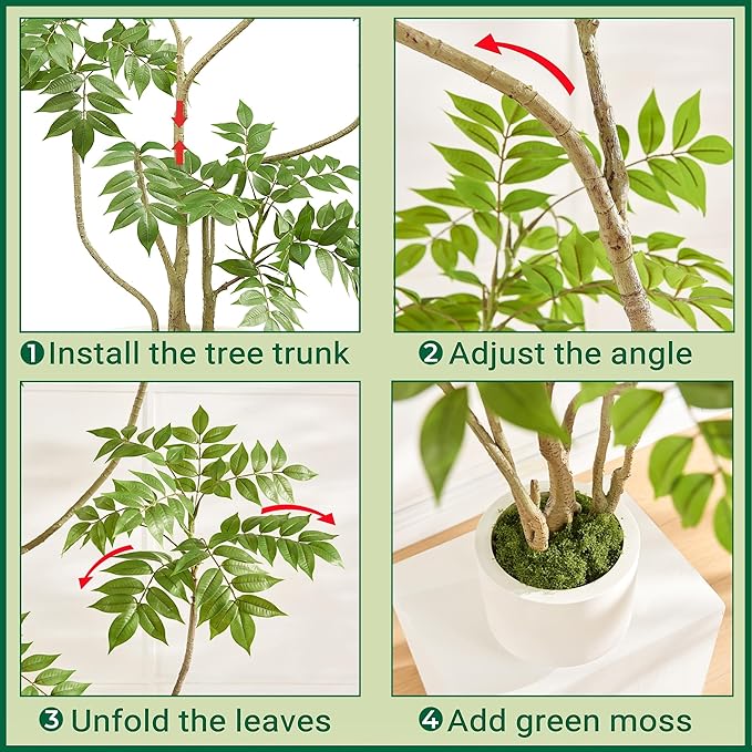 5.5FT Artificial Sumac Tree with White Pot, Tall Faux Plants Indoor, Large Fake Tree with Nearly Natural Silk Plant (Real Touch), for Home, Office, Living Room, Patio, Lobby Decor