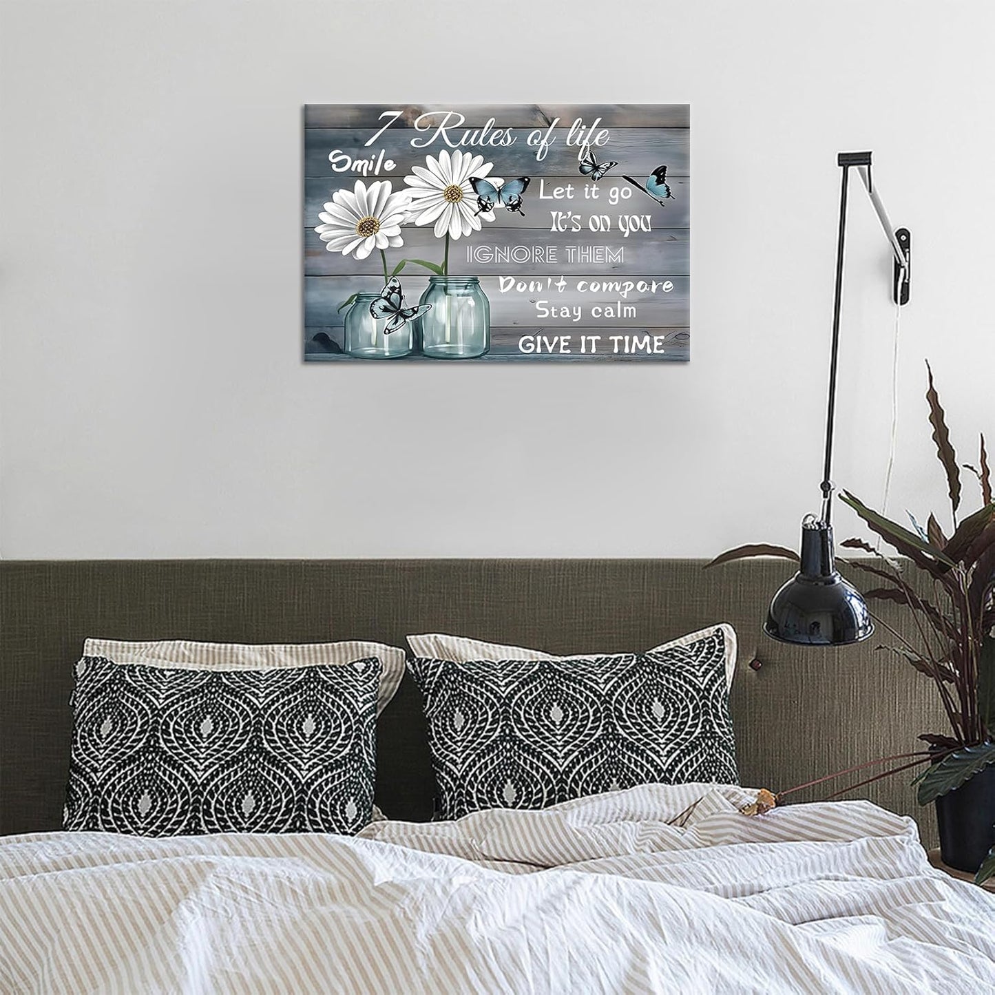 Inspirational Canvas Wall Art Office Decor Poster Print Motivational Quotes Rustic Daisy Butterfly Picture Painting Artwork for Modern Home Bedroom Women Room Bathroom Ready to Hang [18''Wx12''H]