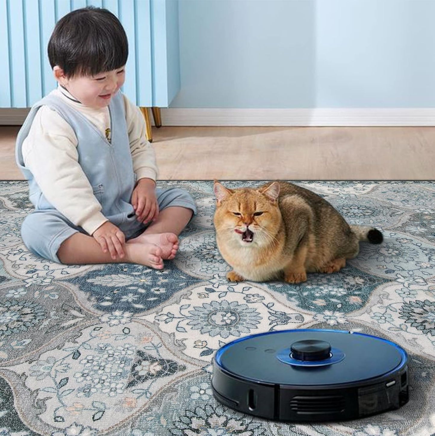 Lahome Moroccan Washable Runner Rug, 2'5''x8' Ultra-Thin Vintage Kitchen Runners for Hallways, Oriental Non-Slip Hallway Rug Carpet for Entryway Bedroom Laundry Room Foyer, Blue