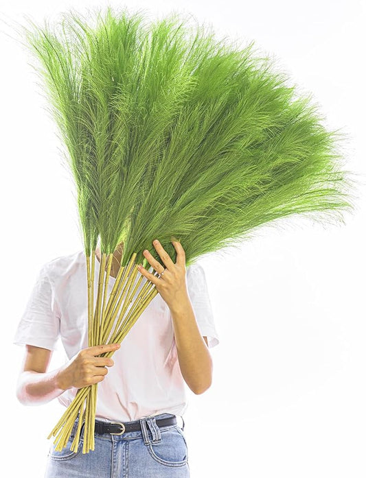38" 10 Stems Tall Pampas Grass Decor - Faux Pampas Grass for Floor Vase Fluffy Artificial Pampas Grass for Boho Home Wedding Mothers Day Decoration（Green）