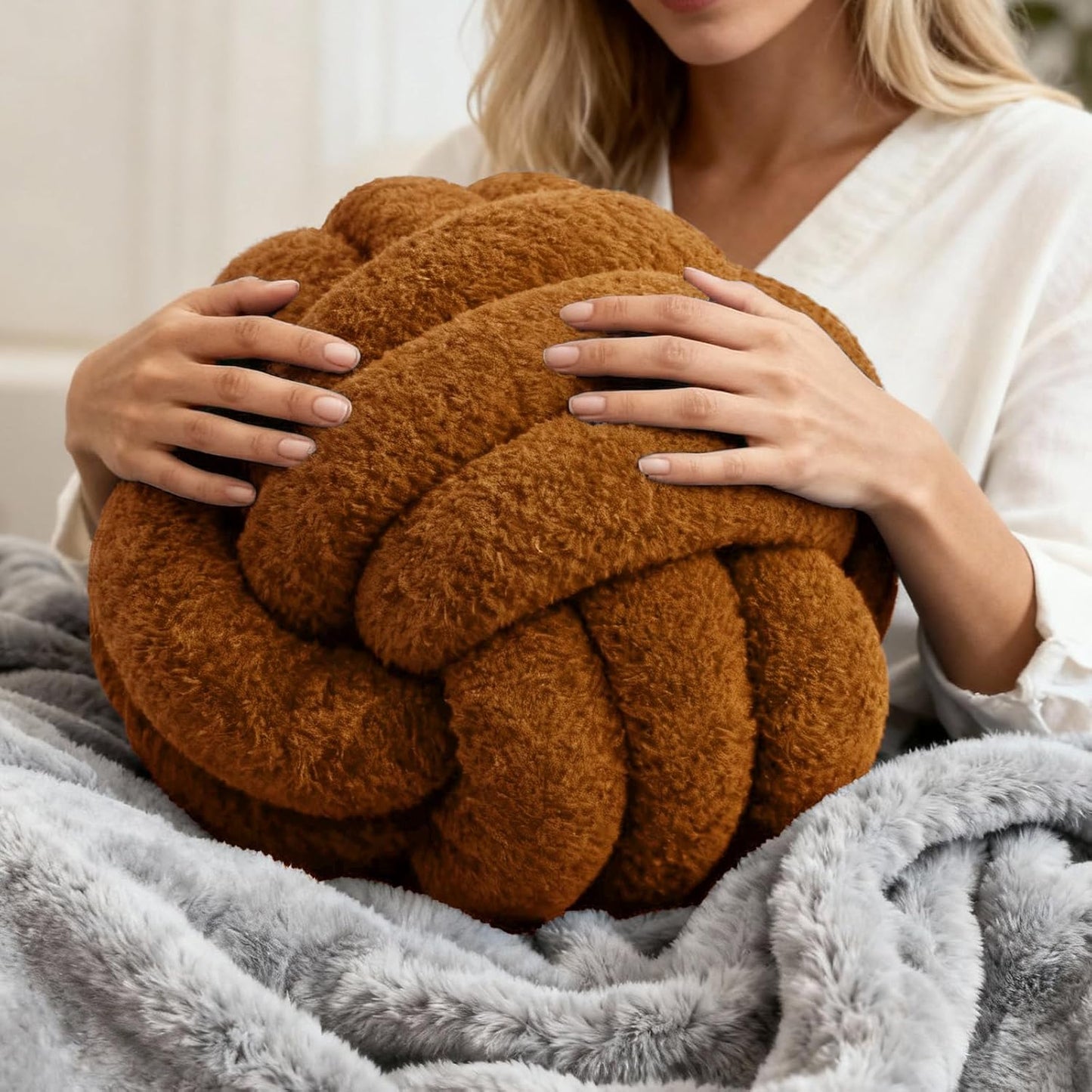 Knot Pillow Ball Plush - Decorative Throw Pillows for Bed Relieve Stress, Round Knot Cushion for Sofa Decor Pet Toy, Brown 12 inch